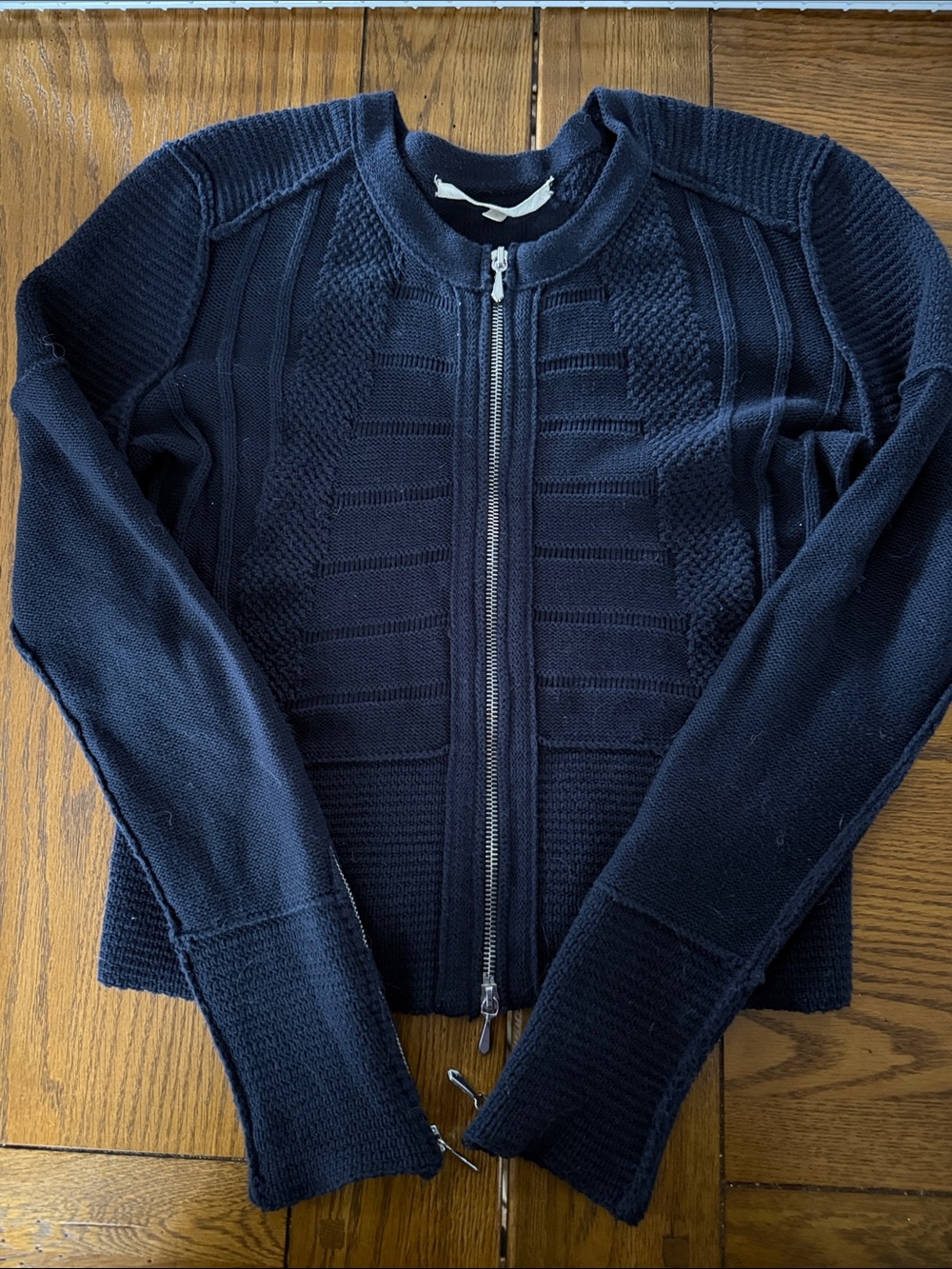 7 For All Mankind Navy Textured Zip Front Sweater